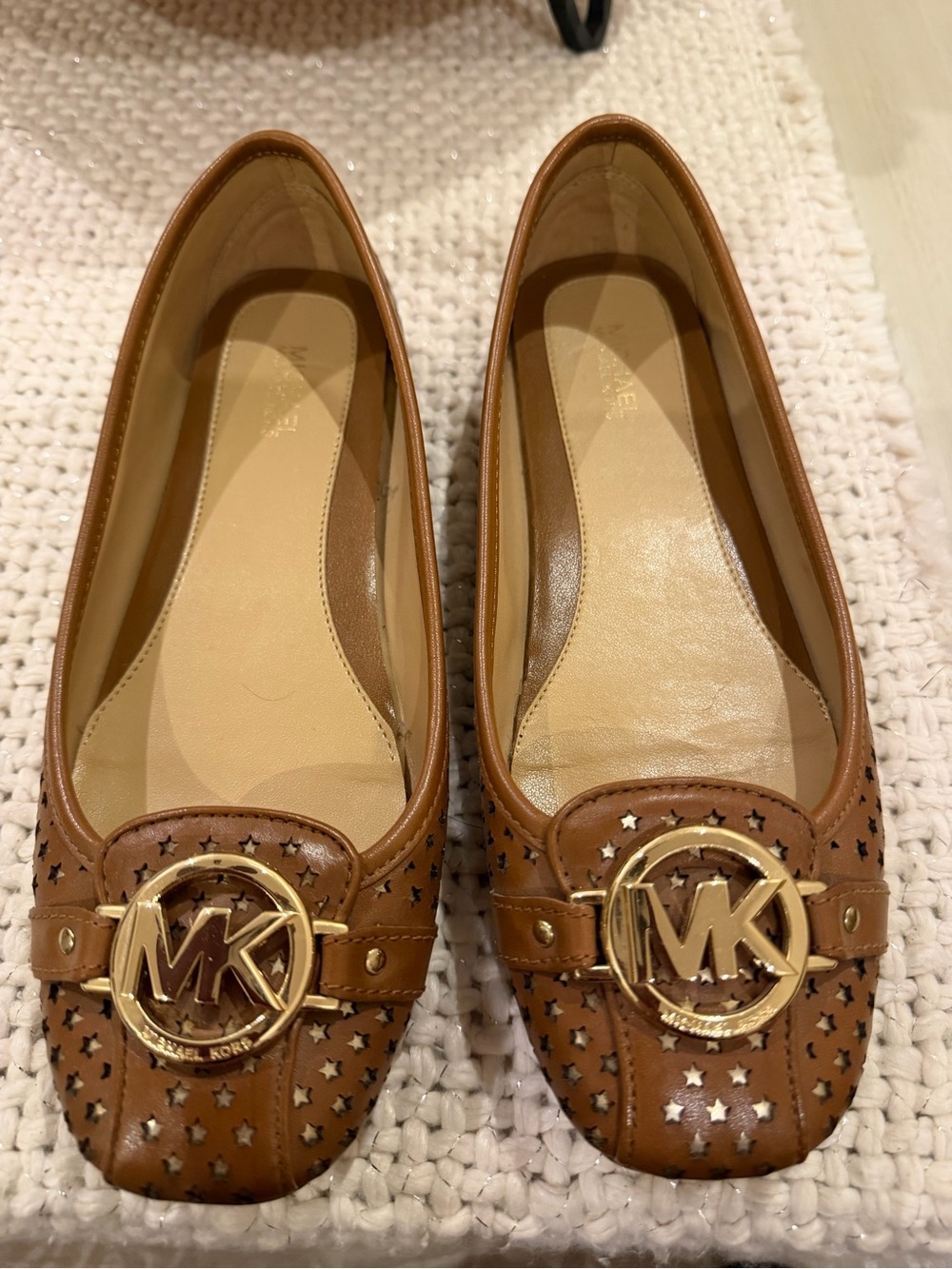 MICHAEL Michael Kors Tan Leather MK Logo Ballet Flats